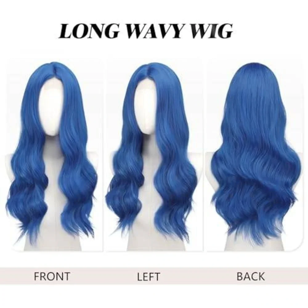 Long Wavy Royal Blue Synthetic Wig Heat Resistant Cosplay Party Hair‎